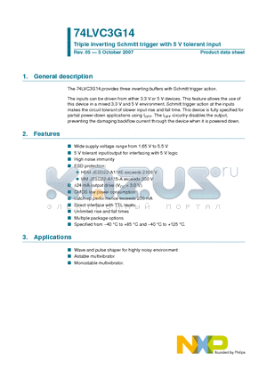 74LVC3G14DP datasheet - Triple inverting Schmitt trigger with 5 V tolerant input