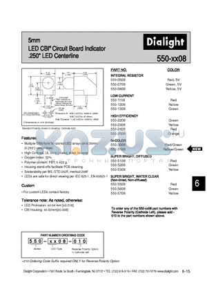 550-0708 datasheet - 5mm LED CBI Circuit Board Indicator 250 LED Centerline