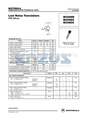 BC559B datasheet - Low Noise Transistors