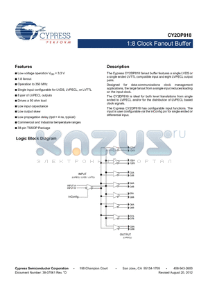 CY2DP818ZXI datasheet - 1:8 Clock Fanout Buffer