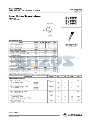 BC559C datasheet - Low Noise Transistors