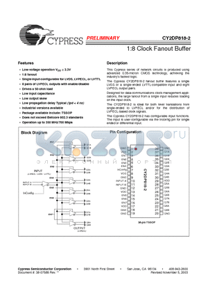 CY2DP818ZC-2T datasheet - 1:8 Clock Fanout Buffer