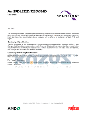 AM29DL322DB90 datasheet - 32 Megabit (4 M x 8-Bit/2 M x 16-Bit) CMOS 3.0 Volt-only, Simultaneous Operation Flash Memory