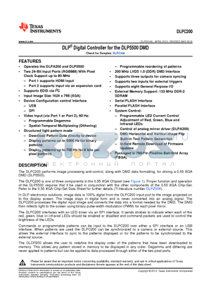 DLPC200 datasheet - DLP^ Digital Controller for the DLP5500 DMD