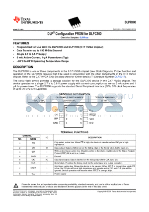 DLPR100 datasheet - DLP^ Configuration PROM for DLPC100