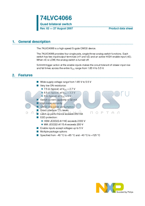 74LVC4066 datasheet - Quad bilateral switch