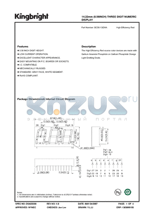 BC56-13EWA datasheet - 14.22mm (0.56INCH) THREE DIGIT NUMERIC DISPLAY