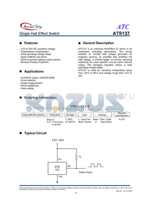 ATS137 datasheet - Single Hall Effect Switch