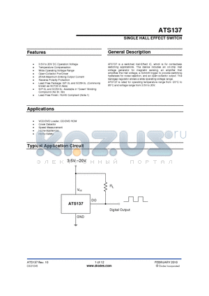 ATS137-PG-A-B datasheet - SINGLE HALL EFFECT SWITCH