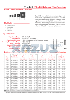 DLR1S22K-F datasheet - Film/Foil Polyester Film Capacitors