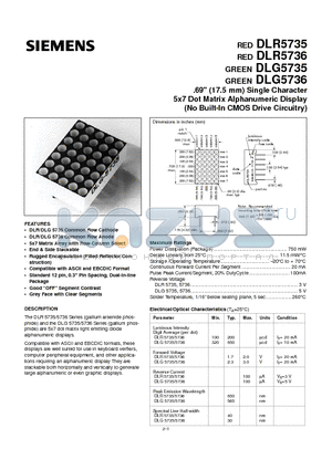 DLR5735 datasheet - 17.5 mm Single Character 5x7 Dot Matrix Alphanumeric Display