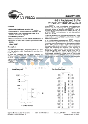 CY2SSTV16857ZXC datasheet - 14-Bit Registered Buffer PC2700-/PC3200-Compliant