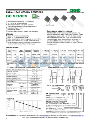 BC630-1006-C datasheet - RADIAL LEAD MEGOHM RESISTORS