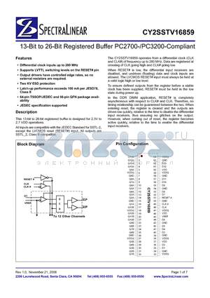 CY2SSTV16859LFI datasheet - 13-Bit to 26-Bit Registered Buffer PC2700-/PC3100-Compliant