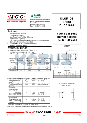 DLSR106 datasheet - 1 Amp Schottky Barrier Rectifier 60 to 100 Volts
