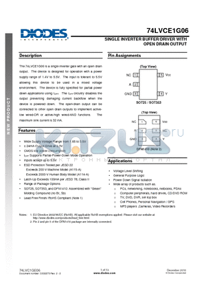 74LVCE1G06SE datasheet - SINGLE INVERTER BUFFER/DRIVER WITH OPEN DRAIN OUTPUT