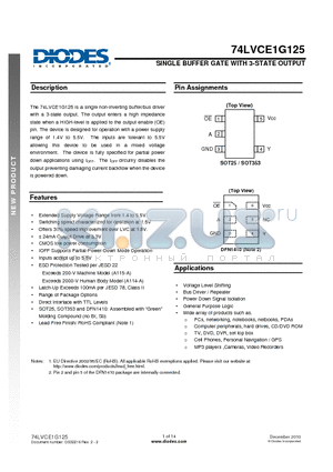 74LVCE1G125FZ4 datasheet - SINGLE BUFFER GATE WITH 3-STATE OUTPUT