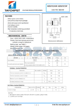 BZD27C18P datasheet - VOLTAGE REGULATOR DIODES