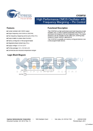 CY2XF32FLXCT datasheet - High Performance CMOS Oscillator with Frequency Margining  Pin Control