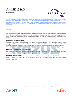 AM29DL323GT120 datasheet - 32 Megabit (4 M x 8-Bit/2 M x 16-Bit) CMOS 3.0 Volt-only, Simultaneous Operation Flash Memory