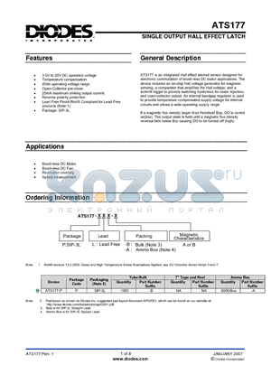 ATS177-P datasheet - SINGLE OUTPUT HALL EFFECT LATCH