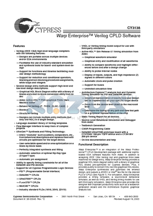 CY3138 datasheet - Warp Enterprise Verilog CPLD Software