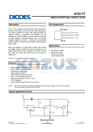 ATS177-PL-B-A datasheet - SINGLE OUTPUT HALL EFFECT LATCH