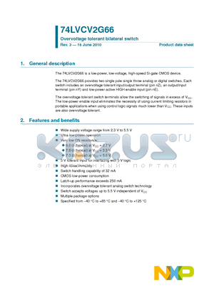 74LVCV2G66 datasheet - Overvoltage tolerant bilateral switch