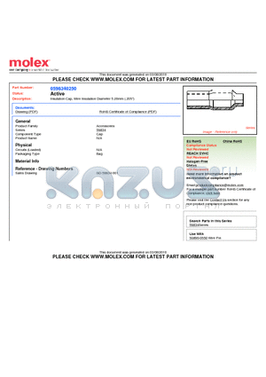 0598340250 datasheet - Insulation Cap, Wire Insulation Diameter 5.20mm (.205