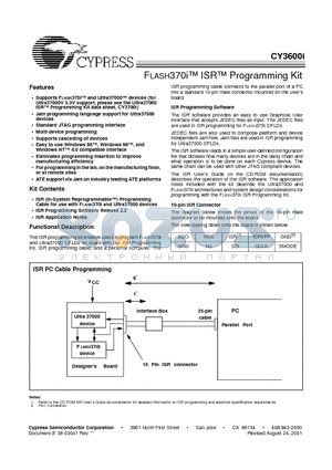 CY3600I datasheet - FLASH370i ISR Programming Kit