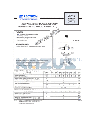 05A7L datasheet - SURFACE MOUNT SILICON RECTIFIER VOLTAGE RANGE 50 to 1000 Volts CURRENT 0.5 Ampere