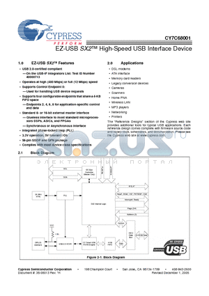 CY3682 datasheet - EZ-USB SX2 High-Speed USB Interface Device