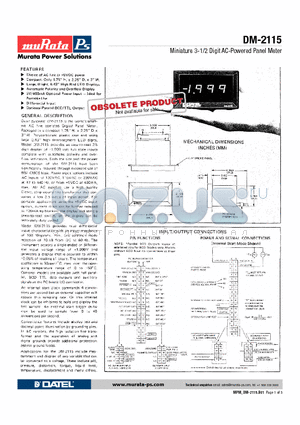 DM-2115 datasheet - Miniature 3-1/2 Digit AC-Powered Panel Meter