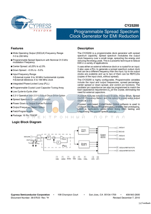 CY3695 datasheet - Programmable Spread Spectrum Clock Generator for EMI Reduction