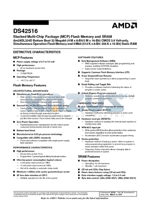 AM29DL324D datasheet - Stacked Multi-Chip Package (MCP) Flash Memory and SRAM
