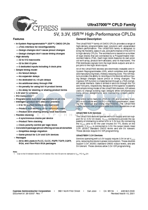 CY37032 datasheet - 5V, 3.3V, ISR High-Performance CPLDs