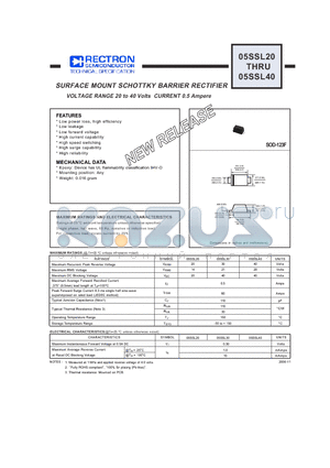 05SSL20 datasheet - SURFACE MOUNT SCHOTTKY BARRIER RECTIFIER VOLTAGE RANGE 20 to 40 Volts CURRENT 0.5 Ampere