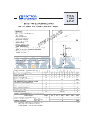 05S20 datasheet - SCHOTTKY BARRIER RECTIFIER VOLTAGE RANGE 20 to 60 Volts CURRENT 0.5 Ampere