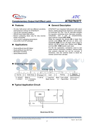 ATS276 datasheet - Complementary Output Hall Effect Latch