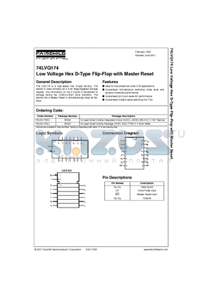 74LVQ174SC datasheet - Low Voltage Hex D-Type Flip-Flop with Master Reset