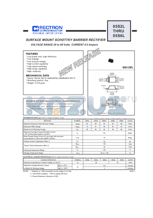 05S3L datasheet - SURFACE MOUNT SCHOTTKY BARRIER RECTIFIER VOLTAGE RANGE 20 to 60 Volts CURRENT 0.5 Ampere