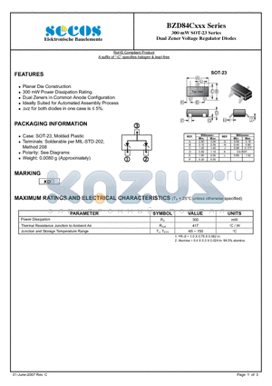 BZD84C20 datasheet - Dual Zener Voltage Regulator Diodes
