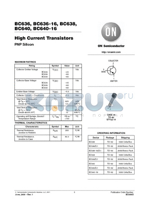 BC636-16ZL1 datasheet - High Current Transistors
