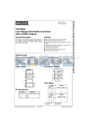 74LVQ244 datasheet - Low Voltage Octal Buffer/Line Driver with 3-STATE Outputs