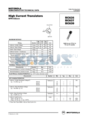 BC637 datasheet - High Current Transistors