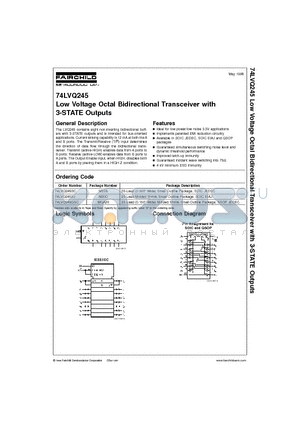 74LVQ245 datasheet - Low Voltage Octal Bidirectional Transceiver with 3-STATE Outputs