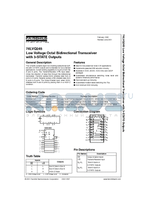 74LVQ245SC datasheet - Low Voltage Octal Bidirectional Transceiver