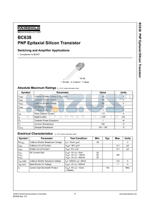 BC638 datasheet - PNP Epitaxial Silicon Transistor