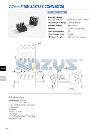 060145MD datasheet - 2.3mm PITCH BATTERY CONNECTOR