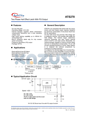 ATS278-PL-A datasheet - Two Phase Hall Effect Latch With FG Output